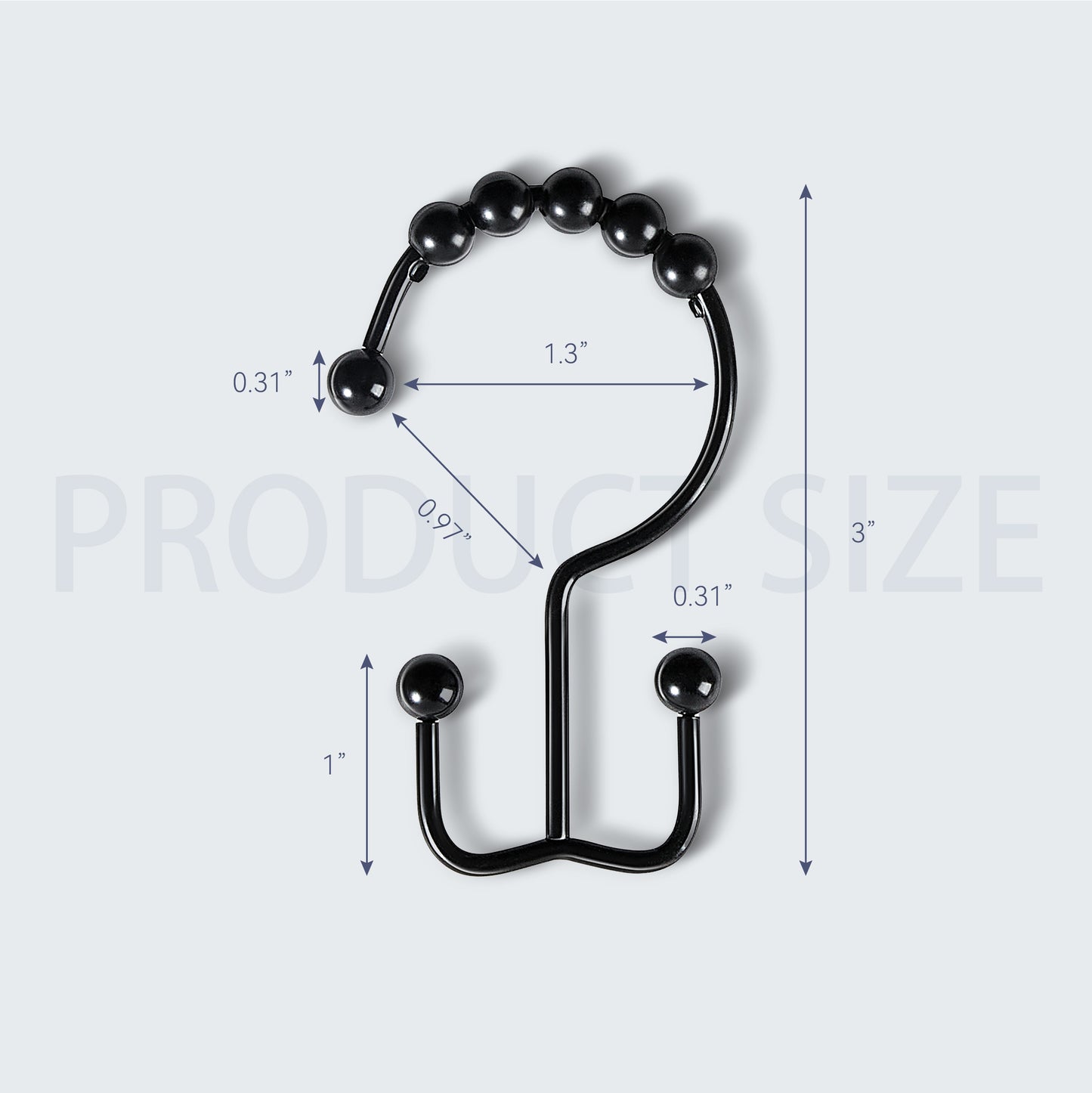 Double Side Shower Curtain Hooks-Black